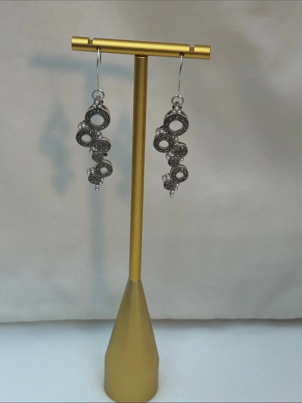 Sterling Silver Marcasite Drop Earrings - Elegant Women's Jewelry